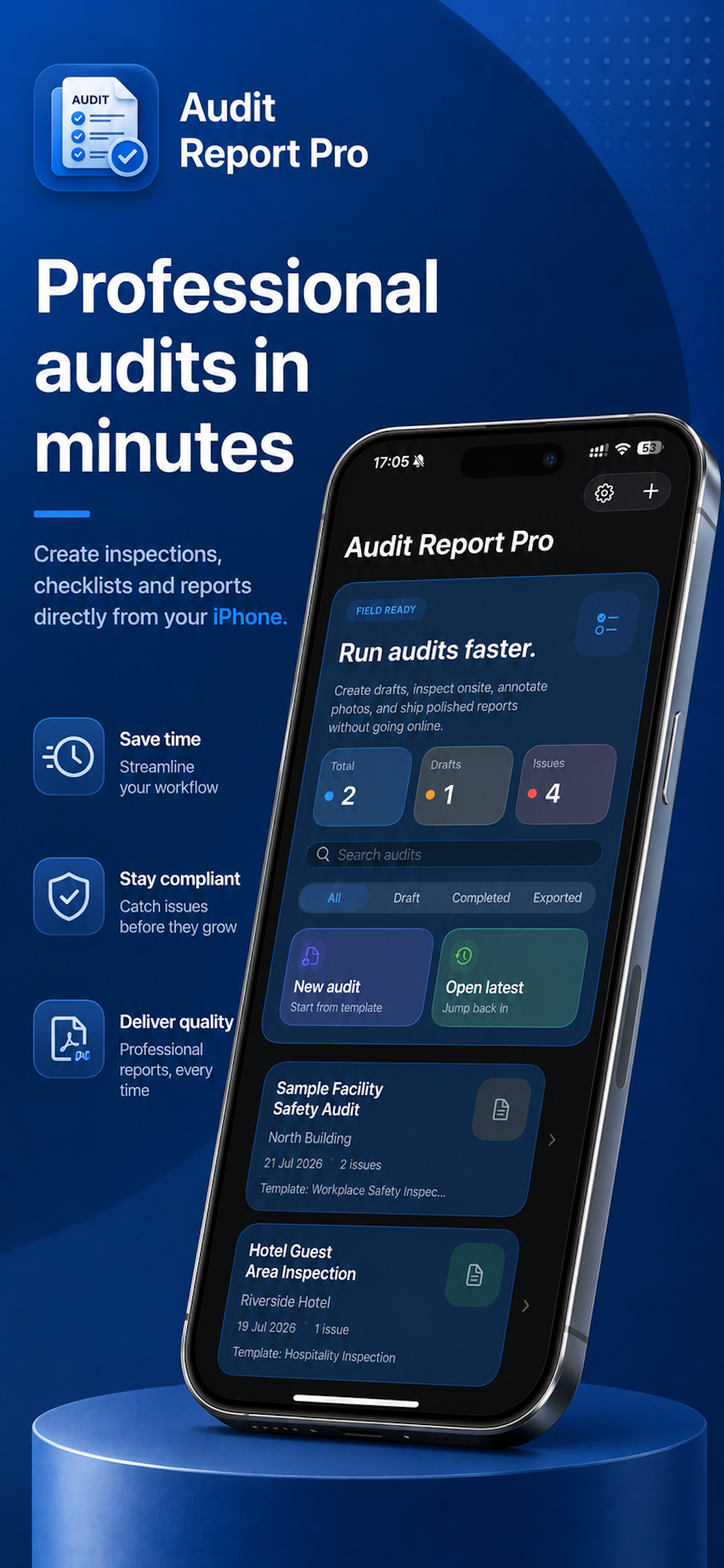 Schermata principale di Audit con gli audit recenti